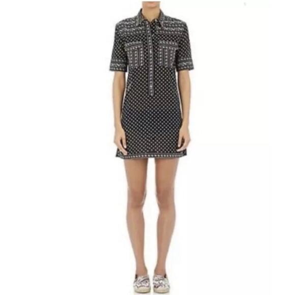Isabel Marant Etoile Black & Tan Printed Short Sleeve Tunic Mini Dress sz 42=12 - Picture 1 of 9